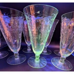 Manganese Delicate Etched Vintage Footed Parfait Mimosa Icetea Glasses -8